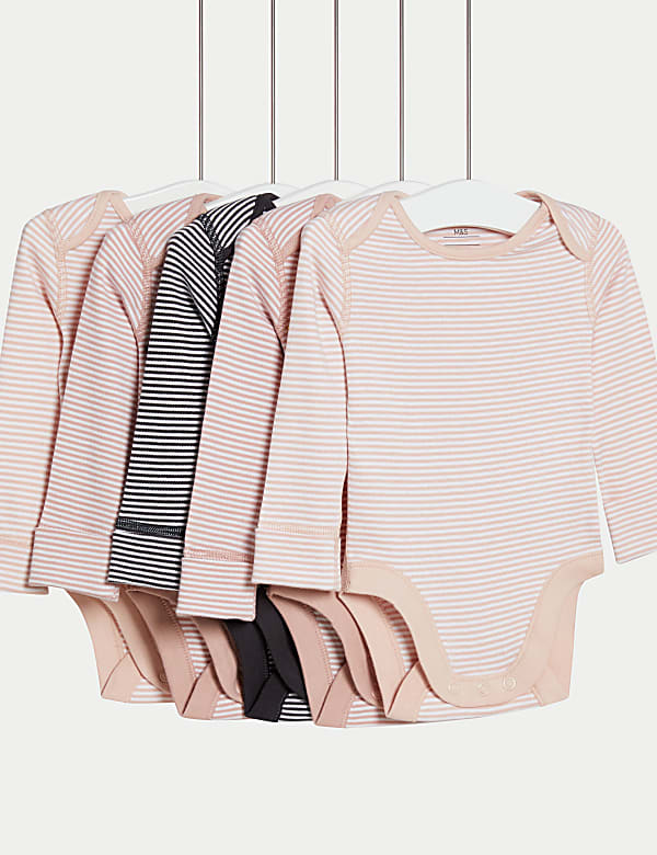 5pk Pure Cotton Striped Bodysuits (6½lbs-3 Yrs) - LV