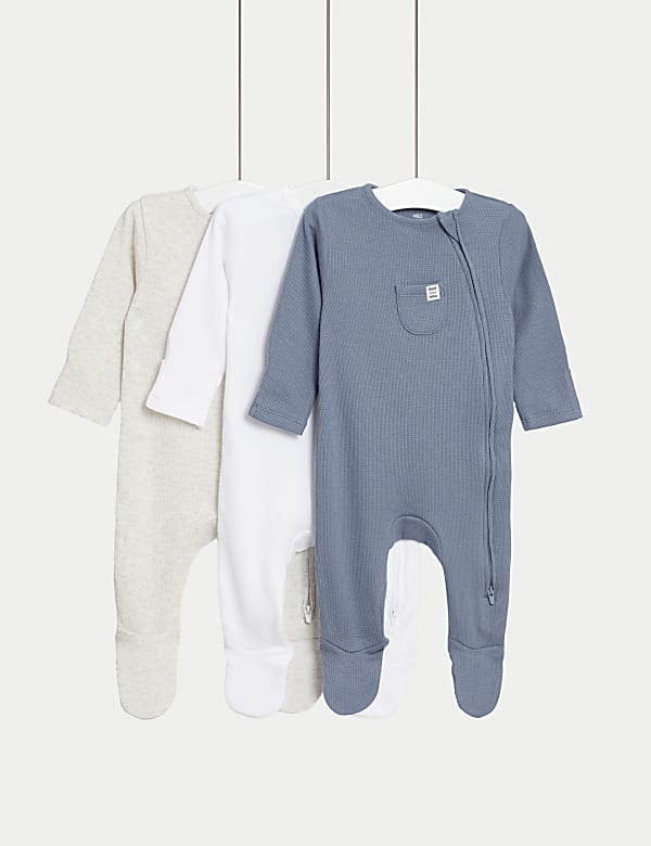 3pk Cotton Rich Striped & Plain Sleepsuits (0-3 Yrs) - HR