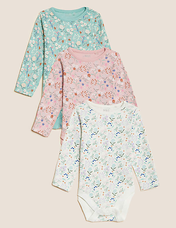 3pk Pure Cotton Floral Bodysuits (6&frac12;lbs - 3 Yrs)