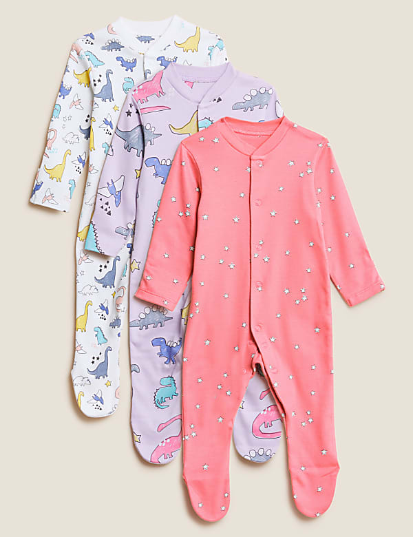 3pk Pure Cotton Printed Sleepsuits (61/2 lbs - 3 Yrs)
