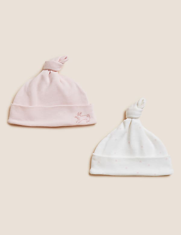 2pk Pure Cotton Hats (0-12 Mths)