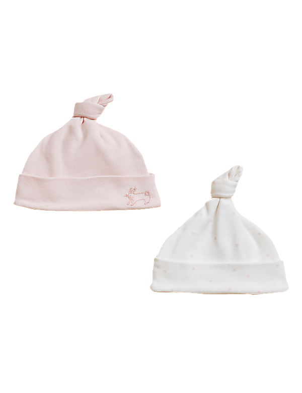 2pk Pure Cotton Hats (0-12 Mths)
