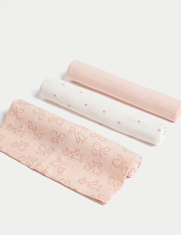 3pk Pure Cotton Muslin Squares - PL