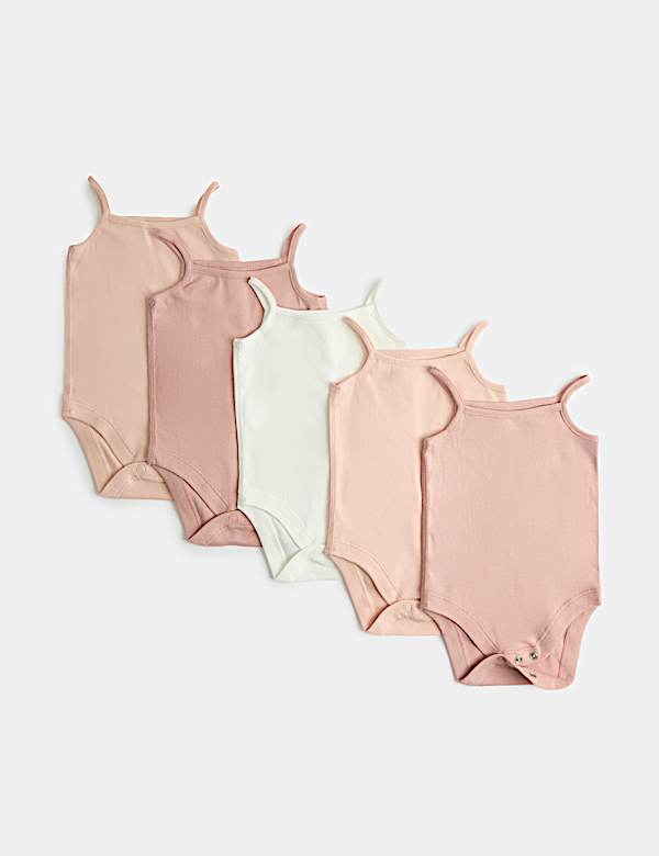 5 Pack Pure Cotton Strappy Bodysuits (6&frac12;lbs - 3 Yrs)