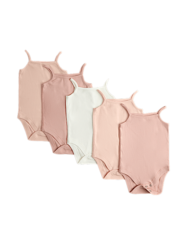 5 Pack Pure Cotton Strappy Bodysuits (6&frac12;lbs - 3 Yrs)