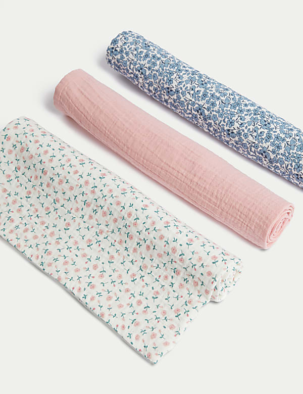 3pk Pure Cotton Floral Muslin Squares  - EE