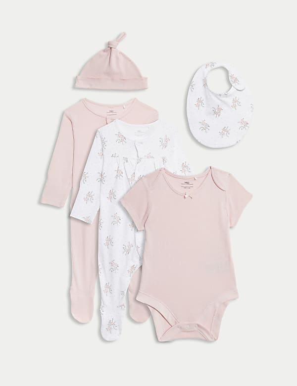 Ensemble 5&nbsp;pièces pour nouveau-né 100&nbsp;% coton à motif fleuri (jusqu'au 9&nbsp;mois) - CA