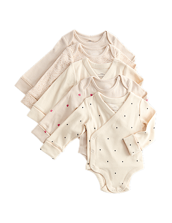 5pk Pure Cotton Heart Ribbed Bodysuits (6½lbs-3 Yrs)