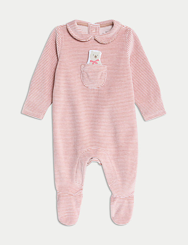 Velour Striped Bear Sleepsuit (0-12 Mths) - NO