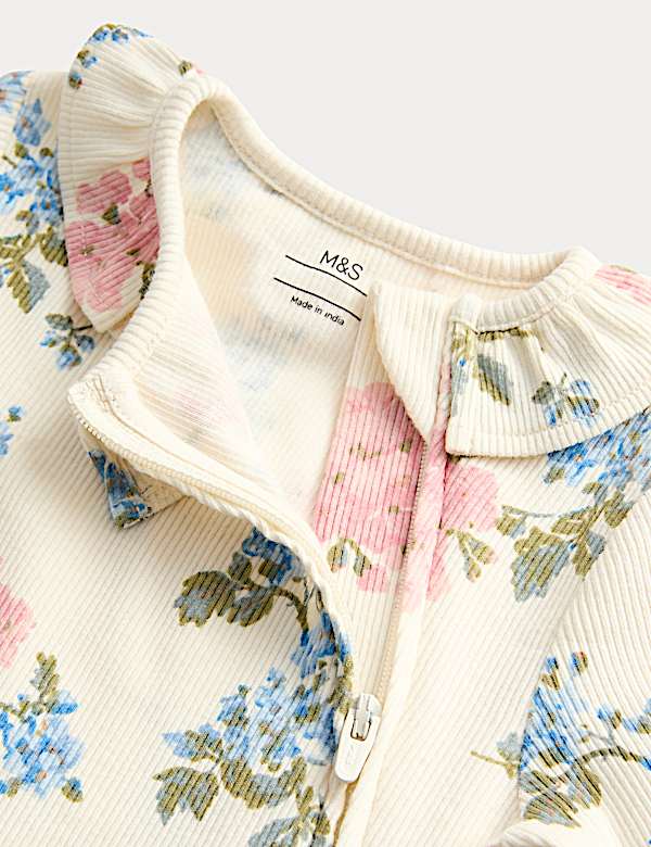 2pk Floral Frill Collar Zip Sleepsuits (0-3 Yrs)