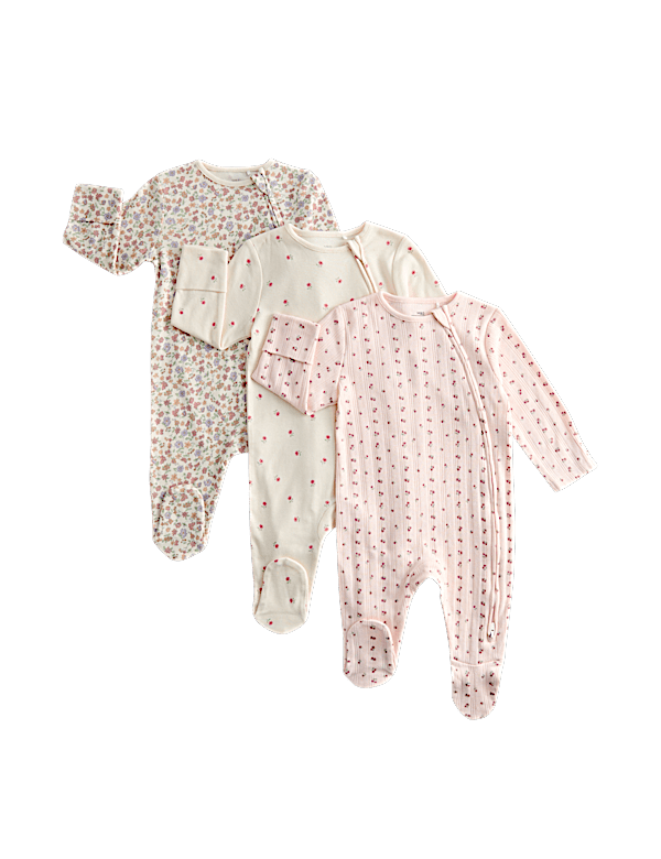 3pk Pure Cotton Floral Sleepsuits (0-3 Yrs)