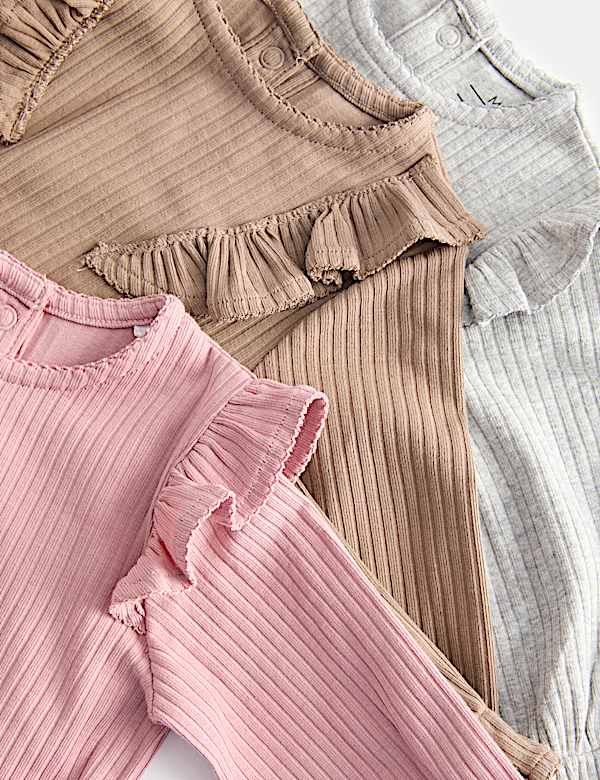 3pk Cotton Rich Frill Ribbed Sleepsuits (6½lbs-3 Yrs)
