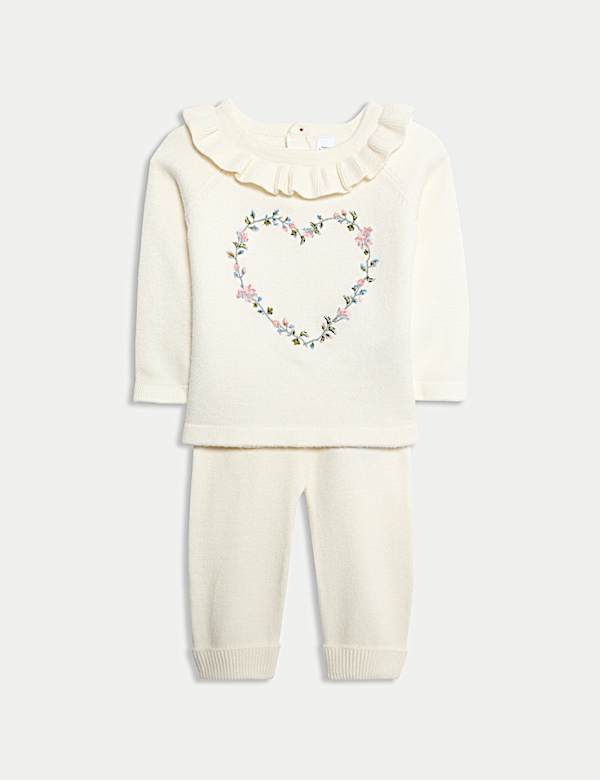 2pc Knitted Floral Heart Outfit (0-12 Mths) - CZ