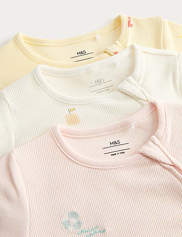 3 Pack Cotton Rich Embroidered Rompers (7lbs-3 Yrs) - FR
