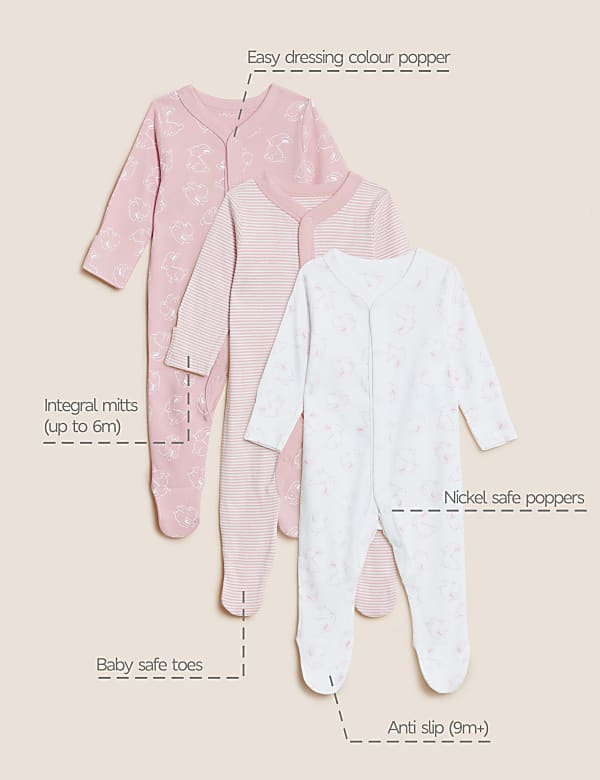 3pk Pure Cotton Printed Sleepsuits (5lbs-3 Yrs) - NL