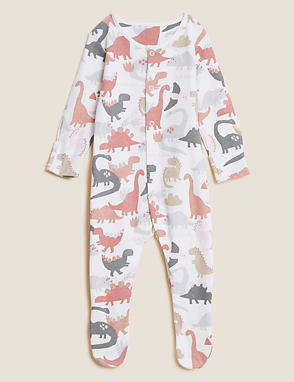 3pk Pure Cotton Dinosaur Sleepsuits (61/2lbs - 3 Yrs)
