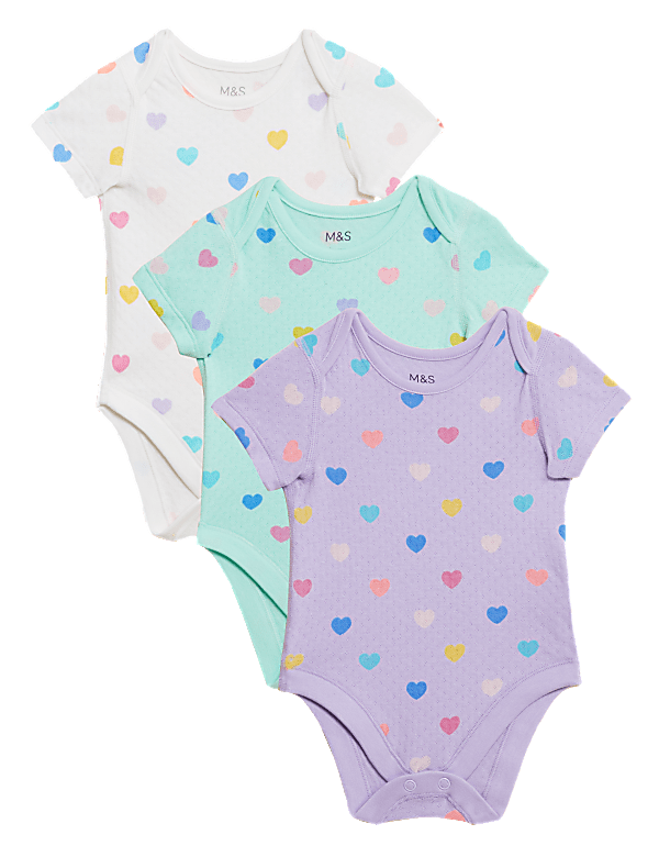 3pk Pure Cotton Heart Bodysuits (6½lbs - 3 Yrs)