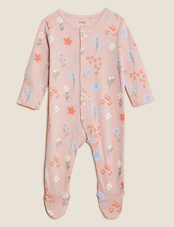 3pk Pure Cotton Floral Sleepsuits
