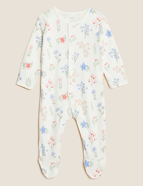 3pk Pure Cotton Floral Sleepsuits
