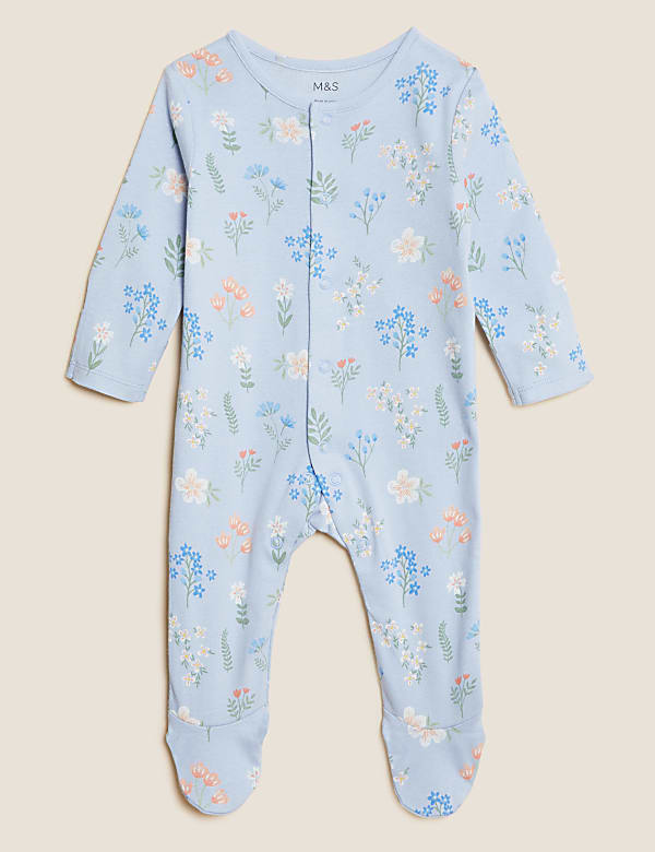 3pk Pure Cotton Floral Sleepsuits