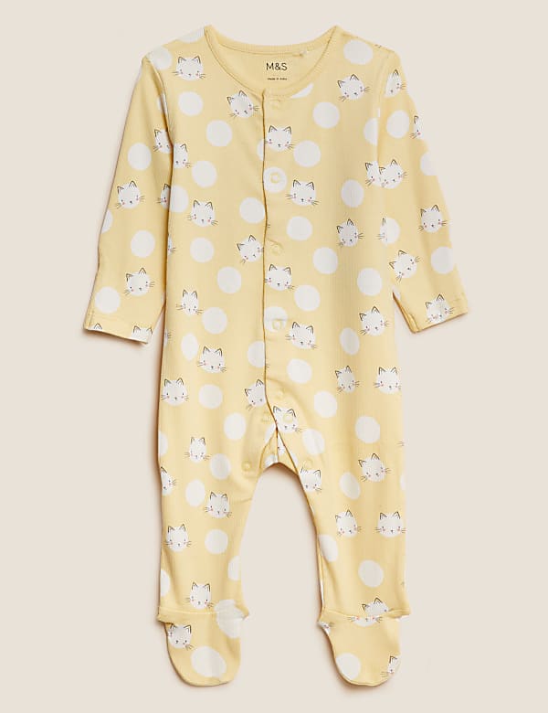 3pk Cotton Rich Cat Print Sleepsuits