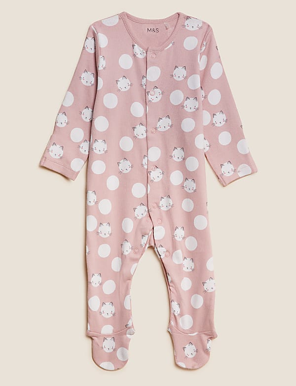 3pk Cotton Rich Cat Print Sleepsuits