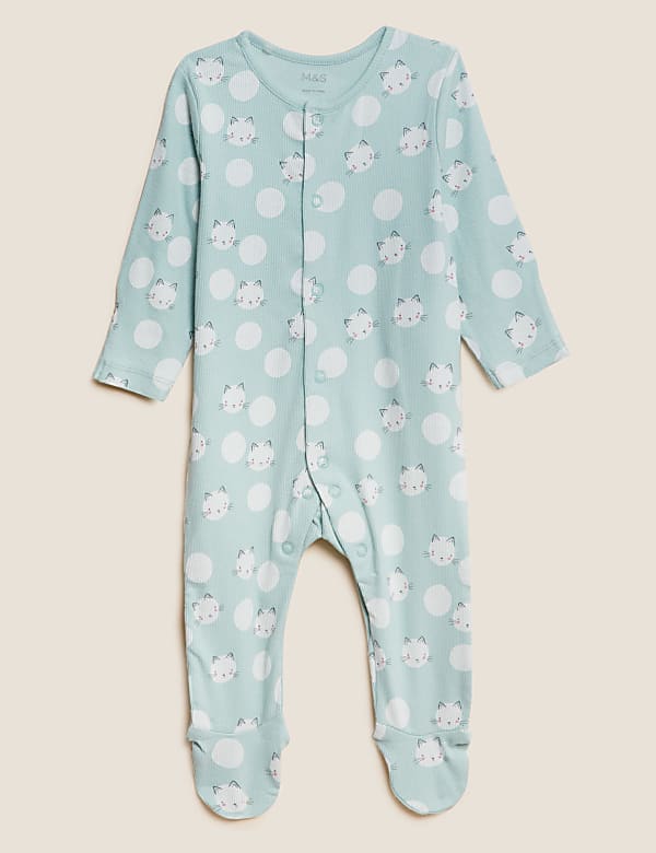 3pk Cotton Rich Cat Print Sleepsuits