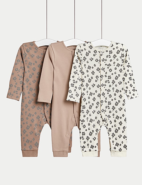 3pk Pure Cotton Leopard Print Sleepsuits 6 lbs 3 Yrs