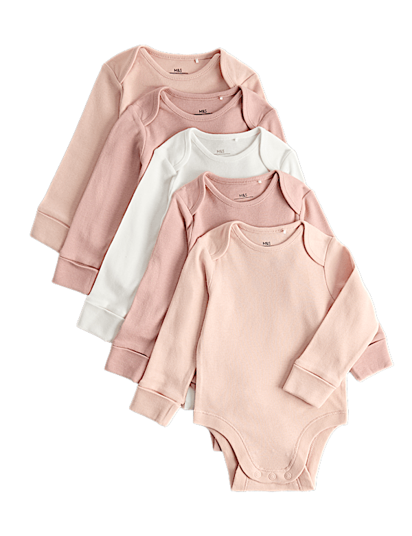 5 Pack Pure Cotton Plain Long Sleeve Bodysuits (7lbs-3 Yrs)