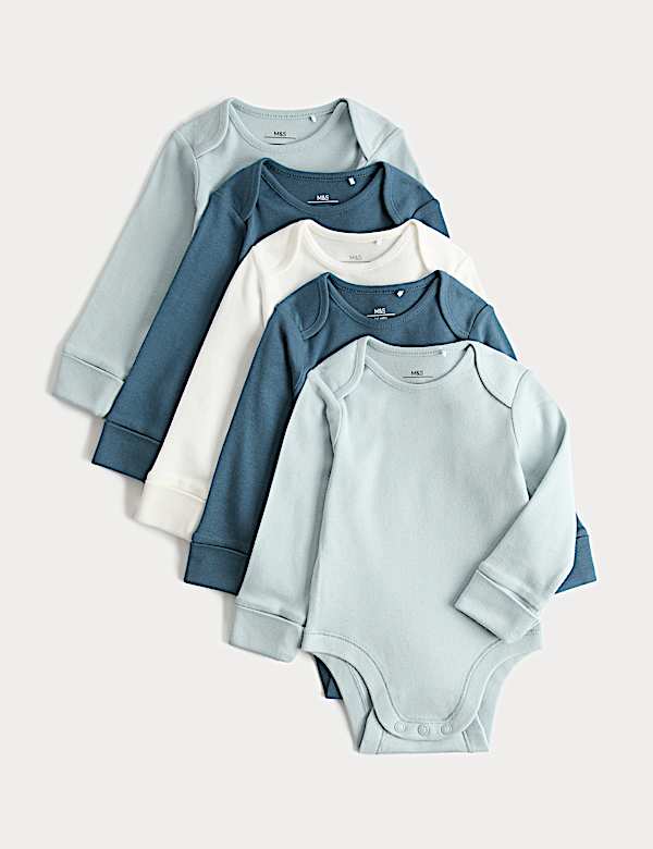 5 Pack Pure Cotton Plain Long Sleeve Bodysuits (7lbs-3 Yrs)