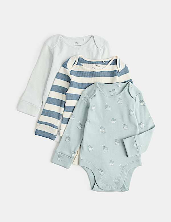 3 Pack Pure Cotton Patterned Bodysuits (7lbs - 3 Yrs)