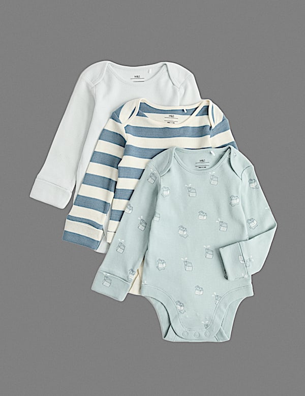 3 Pack Pure Cotton Patterned Bodysuits (7lbs - 3 Yrs)