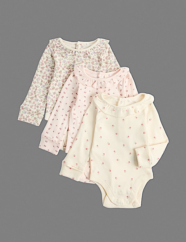 3 Pack Floral Long Sleeve Bodysuits (7lbs-3 Yrs)