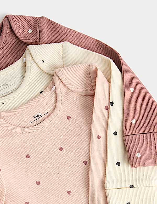 3 Pack Cotton Rich Heart Long Sleeve Bodysuits (0-3 Yrs) - NL