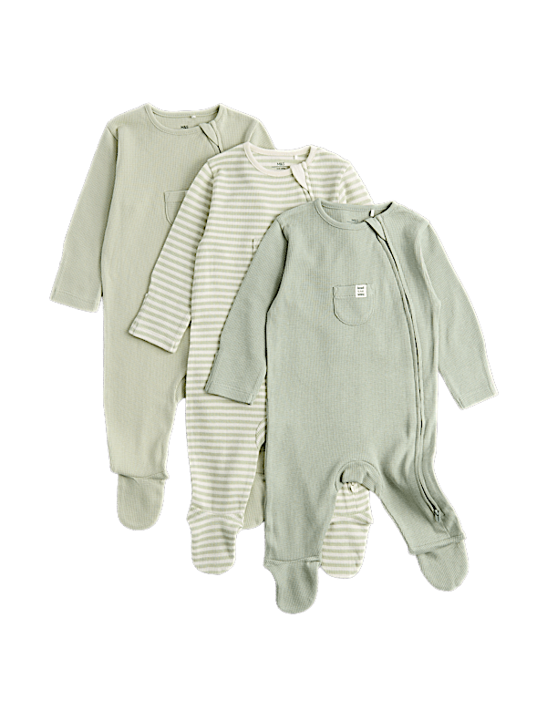3 Pack Pure Cotton Waffle Sleepsuits (7lbs-3 Yrs)