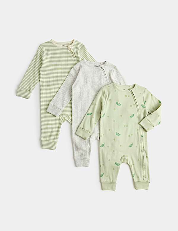 3 Pack Pure Cotton Peas Print Footless Sleepsuits (7lbs - 3 Yrs)