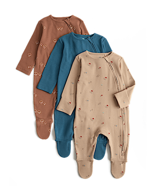 3 Pack Cotton Rich Mushroom Sleepsuits (0-3 Yrs)
