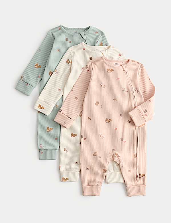3 Pack Cotton Rich Woodland Sleepsuits (7lbs-3 Yrs)