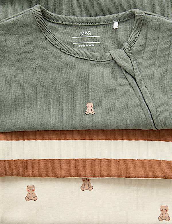 3 Pack Bear Wide Stripe Sleepsuits (7lbs-3 Yrs)