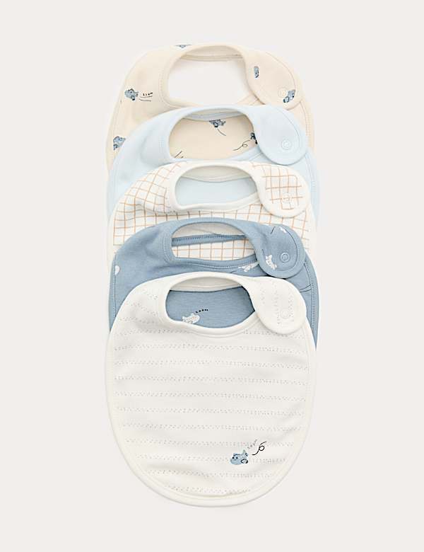 5 Pack Cotton Rich Plane Print Dribble Bibs