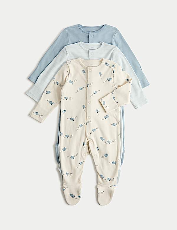 3 Pack Pure Cotton Plane Sleepsuits (5lbs-3 Yrs)