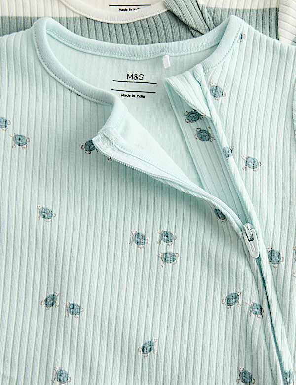 3 Pack Cotton Rich Sea Life Print Rompers (7lbs-3 Yrs) - LV