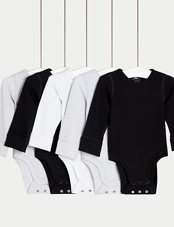 5pk Cotton Rich Bodysuits 6 lbs 3 Yrs BLACK MIX Baby grows M S IT