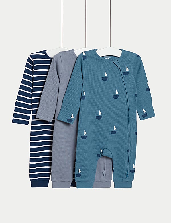 3pk Pure Cotton Nautical & Striped Sleepsuits (0-3 Yrs) - LU