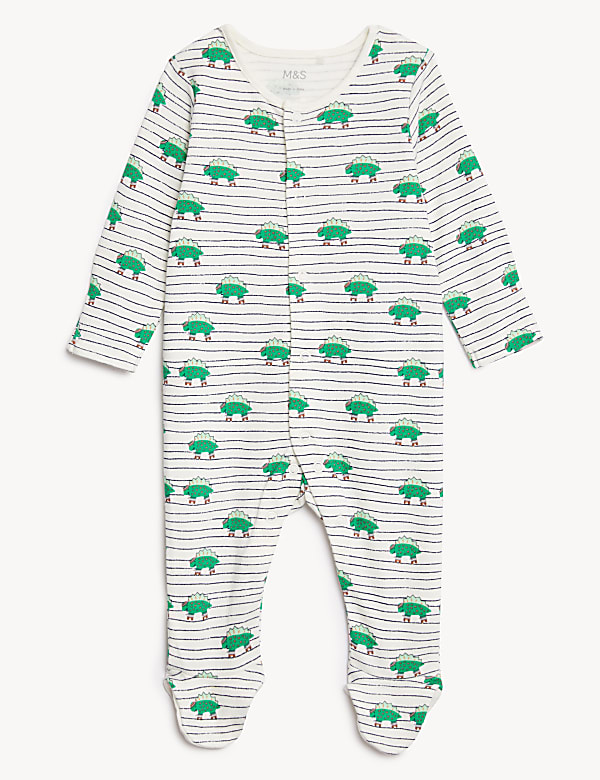 3pk Pure Cotton Dinosaur Sleepsuits