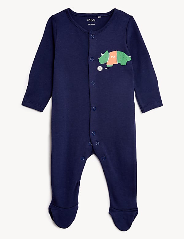 3pk Pure Cotton Dinosaur Sleepsuits