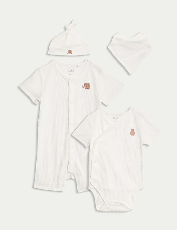 4pc Pure Cotton Bear & Elephant Outfit (7lbs-1 Yrs) - NZ