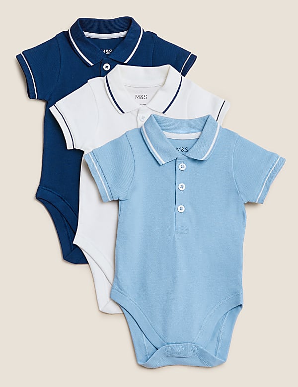 3pk Pure Cotton Polo Collar Bodysuits (0-3 Yrs)