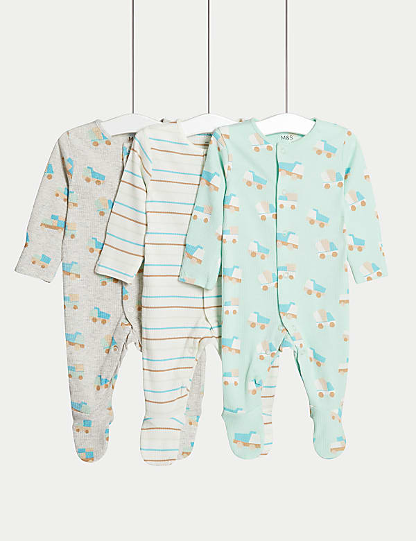 3pc Pure Cotton Tractor Sleepsuits (6½lbs-3 Yrs) - JE