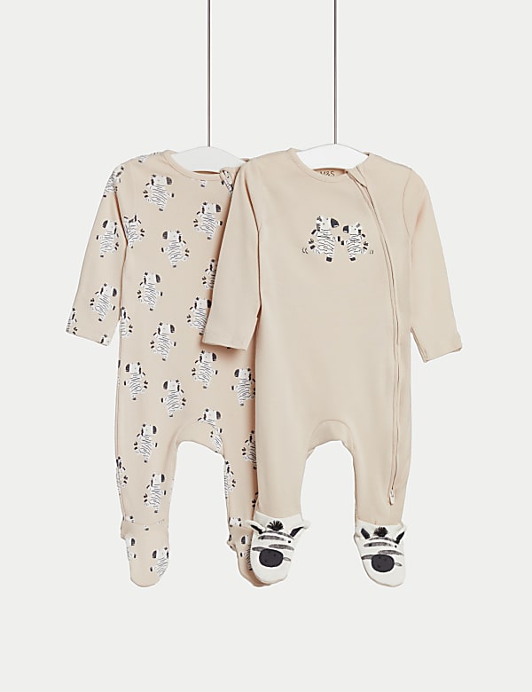 2pk Pure Cotton Zebra Sleepsuits 6 lbs 3 Yrs
